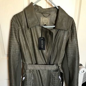 Black swan moto jacket with waist tie